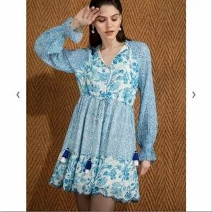 Hemant & Nandita Khaiyo Blue Dress lined Large Ties Gold Thread Gorgeous